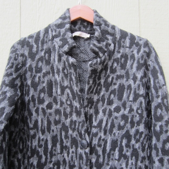 Womens Cardigan size S Wool Blend Long‎  Black/Grey Leopard 1 Button cozy  Italy - Picture 4 of 16
